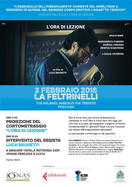 Proiezione a Pescara del cortometraggio di Luca Brunetti “L’ora di lezione”