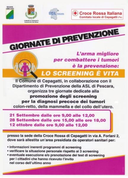 Giornate di Prevenzione presso la sede di Cepagatti della Croce Rossa Italiana