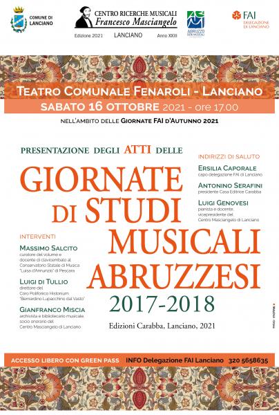 Presentazione degli Atti delle Giornate di Studi Musicali Abruzzesi 2017-2018